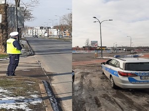 Policjanci umundurowani podczas działań na ulicach Dąbrowy Górniczej i za sterami monitoringu miejskiego.