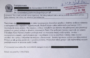 Widzimy tekst podziękowania dla policjantów
