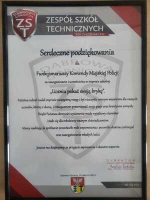 Podziękowania dla policji na piśmie